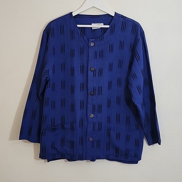 Chico's vintage blue button up boho patterned long sleeve sz M - Picture 1 of 13